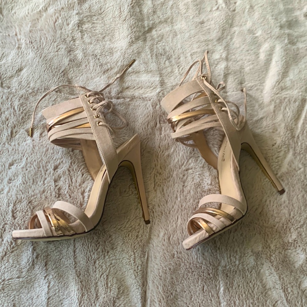 Soft pink and rose gold lace up heels